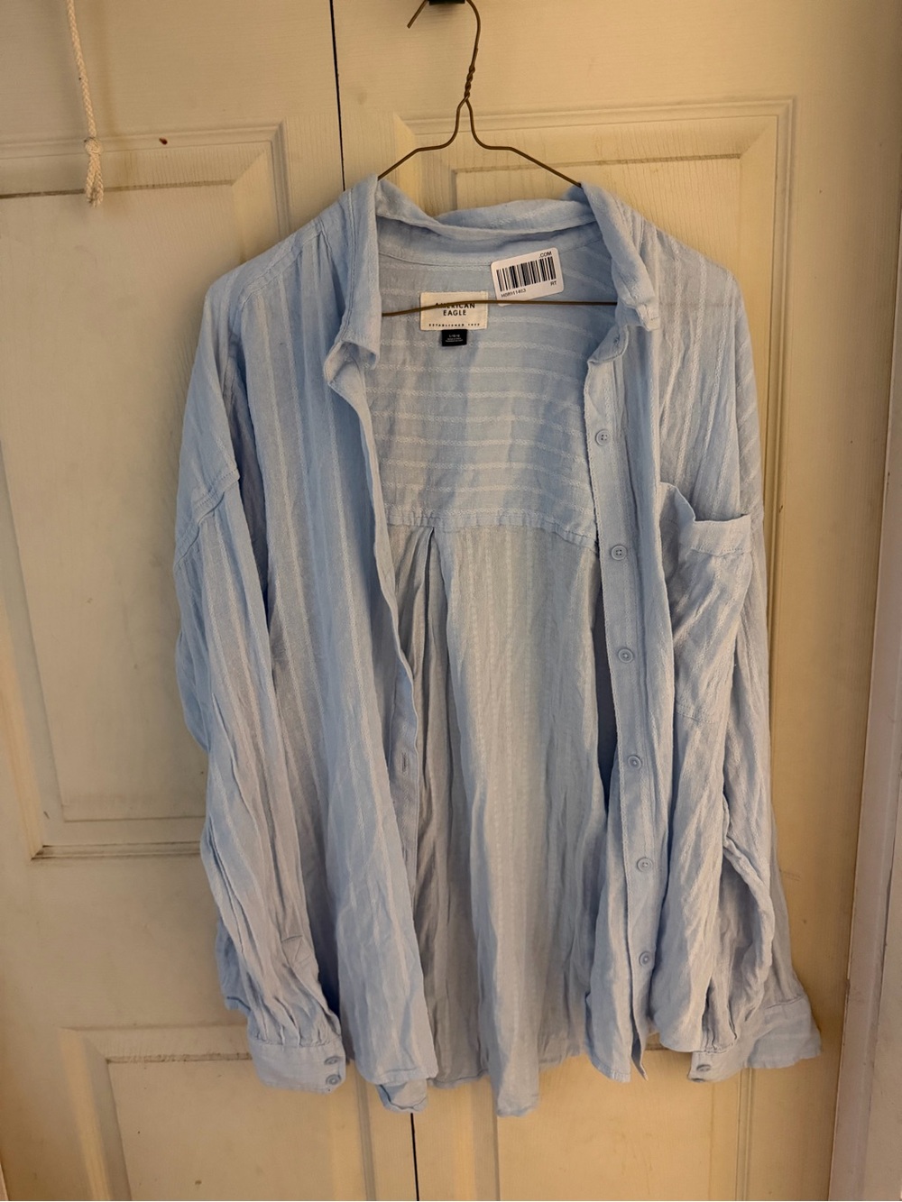 American Eagle Outfitters Light Blue Striped Button-Up Shirt Jacket